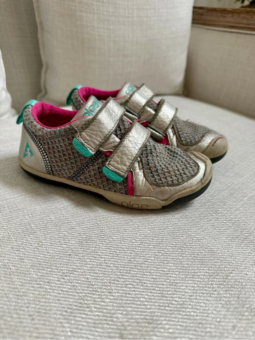 PLAE Silver Sneakers with Pink Accents